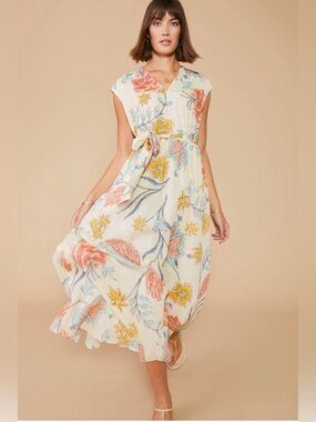Spartina 449 Hallie Midi Dress Clara Starry Floral Cream Size Small